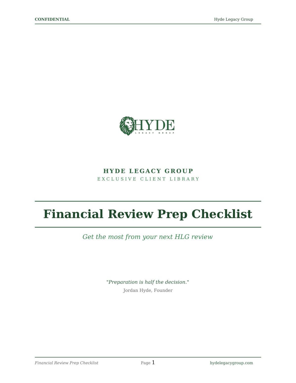 Cover page of the Financial Review Prep Checklist