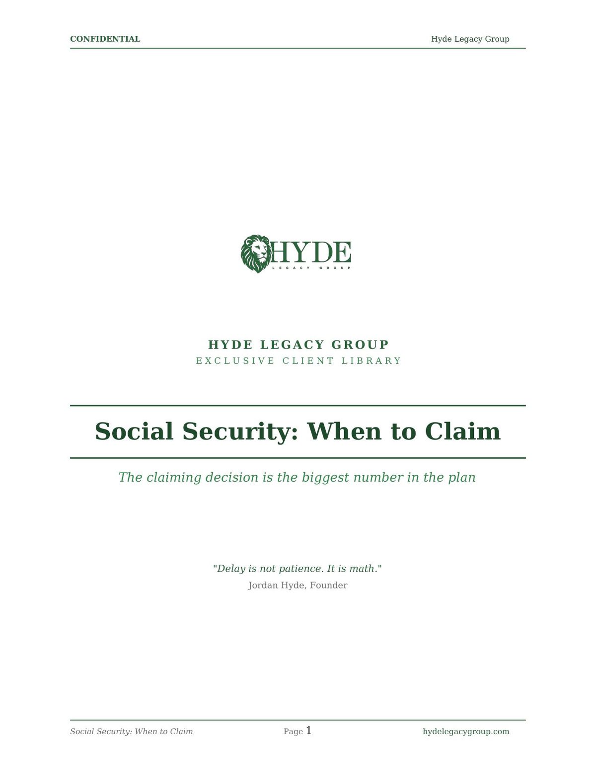 Cover page of Social Security: When to Claim